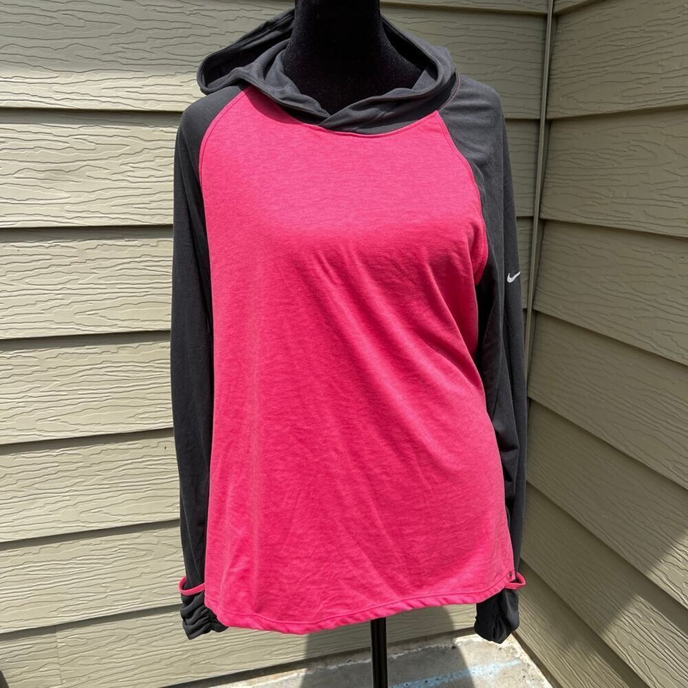 Nike DRI-FIT running hoodie, pink & gray, women’s size L